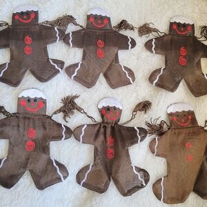 Lot of 6 Gingerbread Man fabric Organza gift bags Christmas Holiday 7.5"x6.5"